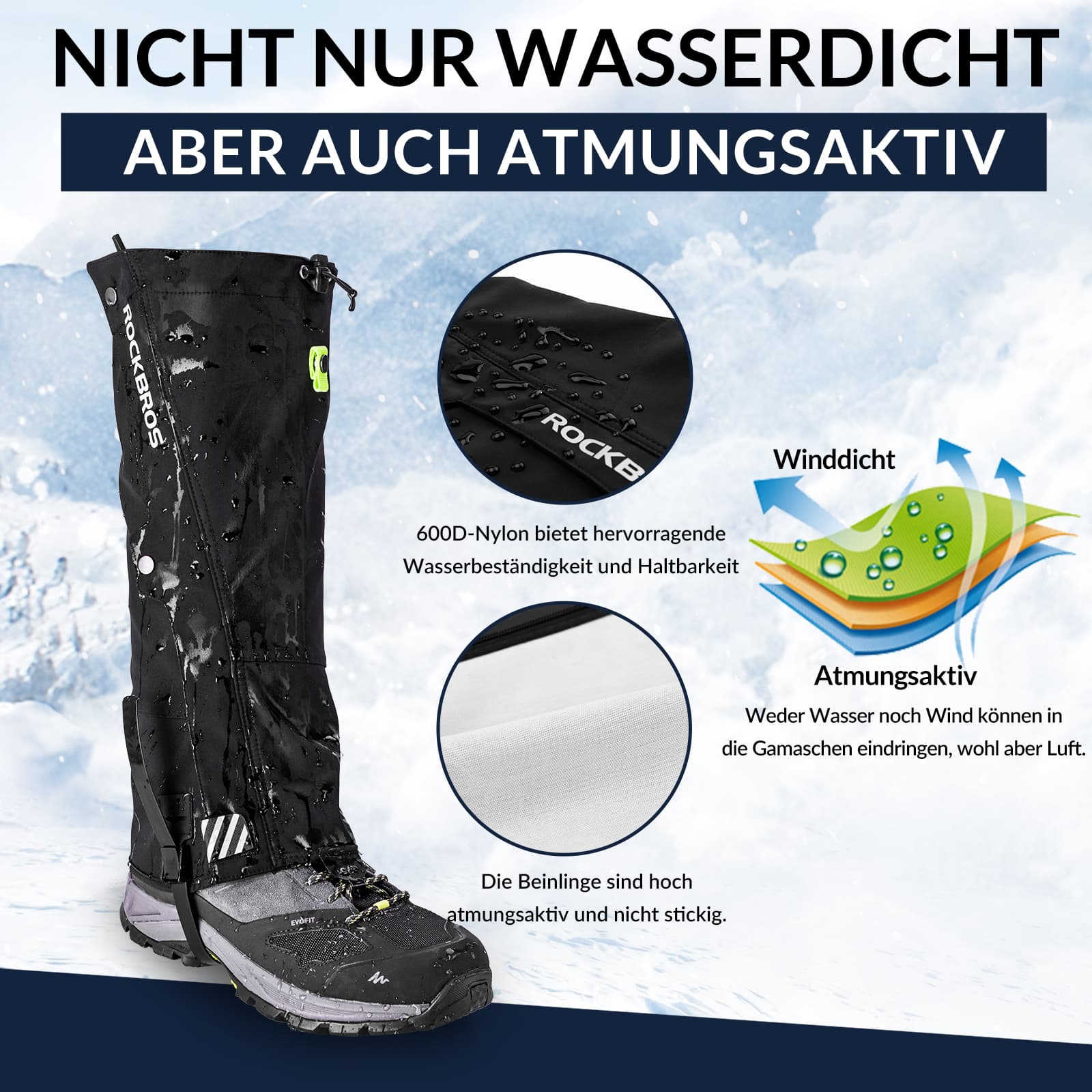 ROCKBROS Outdoor Gamaschen wasserdichte Schnee Gaiter für Herren Damen - Fahrrad Überschuhe ROCKBROS - EU - NooMii