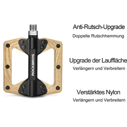 ROCKBROS Pedale CNC Alu Flat Pedale mit 3 abgedichtete Lager Holzfarbe - Fahrradpedale ROCKBROS - EU - NooMii