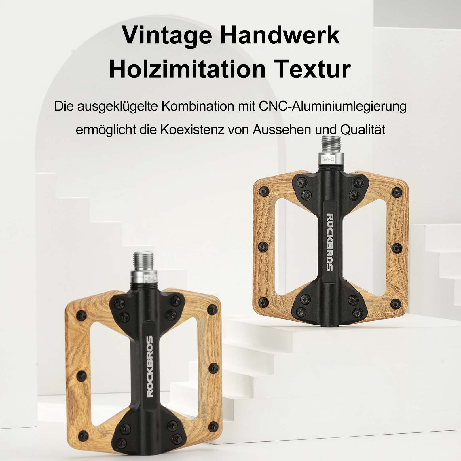 ROCKBROS Pedale CNC Alu Flat Pedale mit 3 abgedichtete Lager Holzfarbe - Fahrradpedale ROCKBROS - EU - NooMii