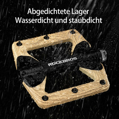 ROCKBROS Pedale CNC Alu Flat Pedale mit 3 abgedichtete Lager Holzfarbe - Fahrradpedale ROCKBROS - EU - NooMii
