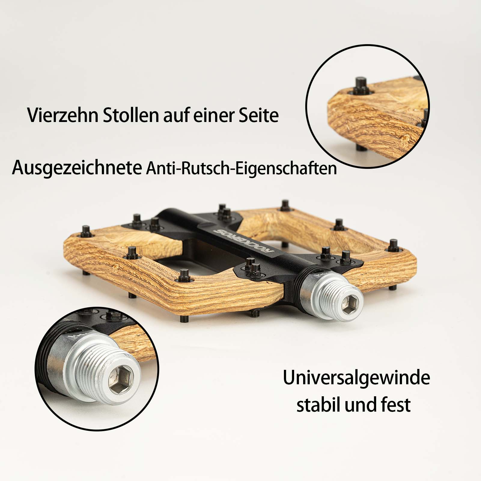 ROCKBROS Pedale CNC Alu Flat Pedale mit 3 abgedichtete Lager Holzfarbe - Fahrradpedale ROCKBROS - EU - NooMii