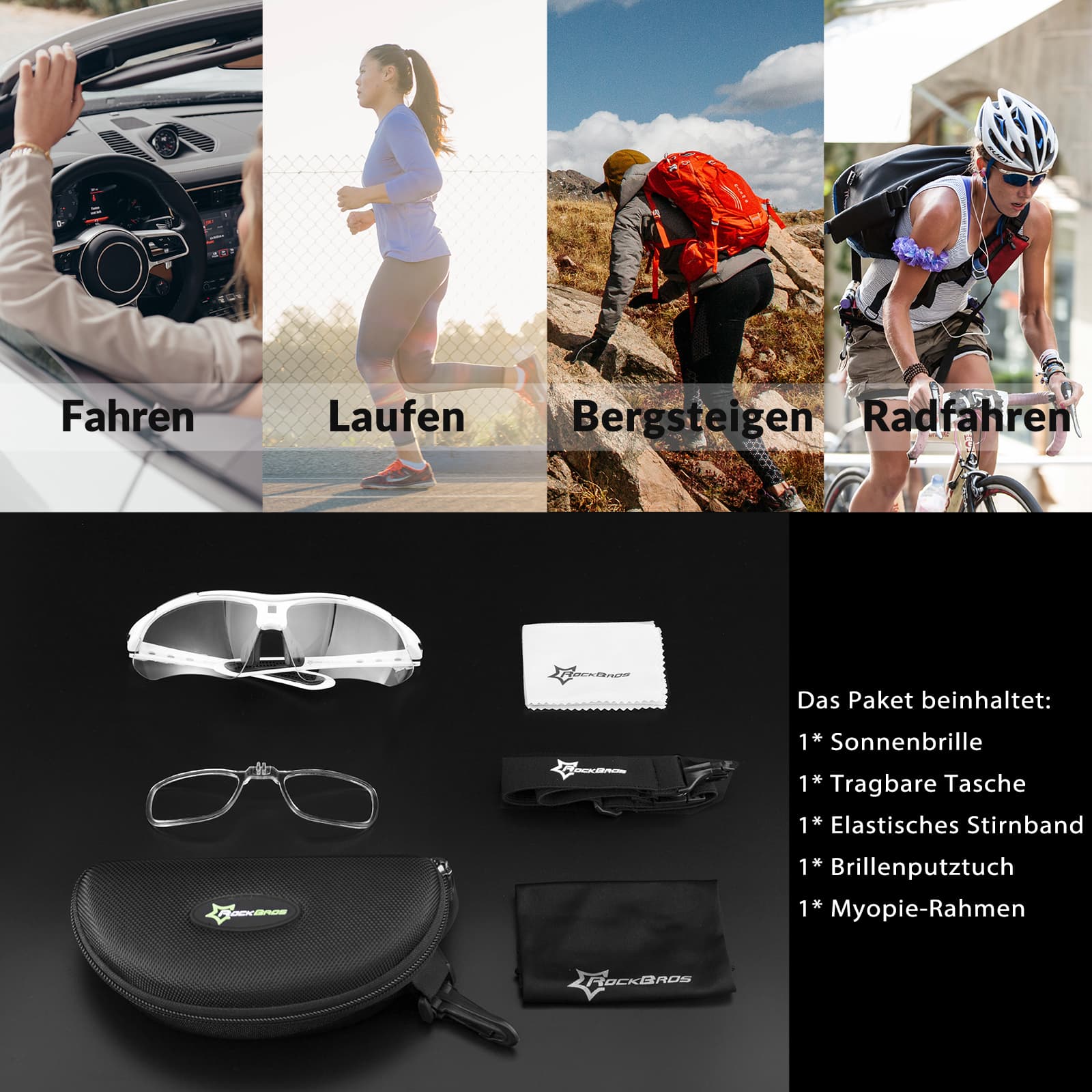 ROCKBROS Photochromic Sportbrillen Mit Austauschbarem Elastischem Stirnband - Fahrradbrille ROCKBROS - EU - NooMii