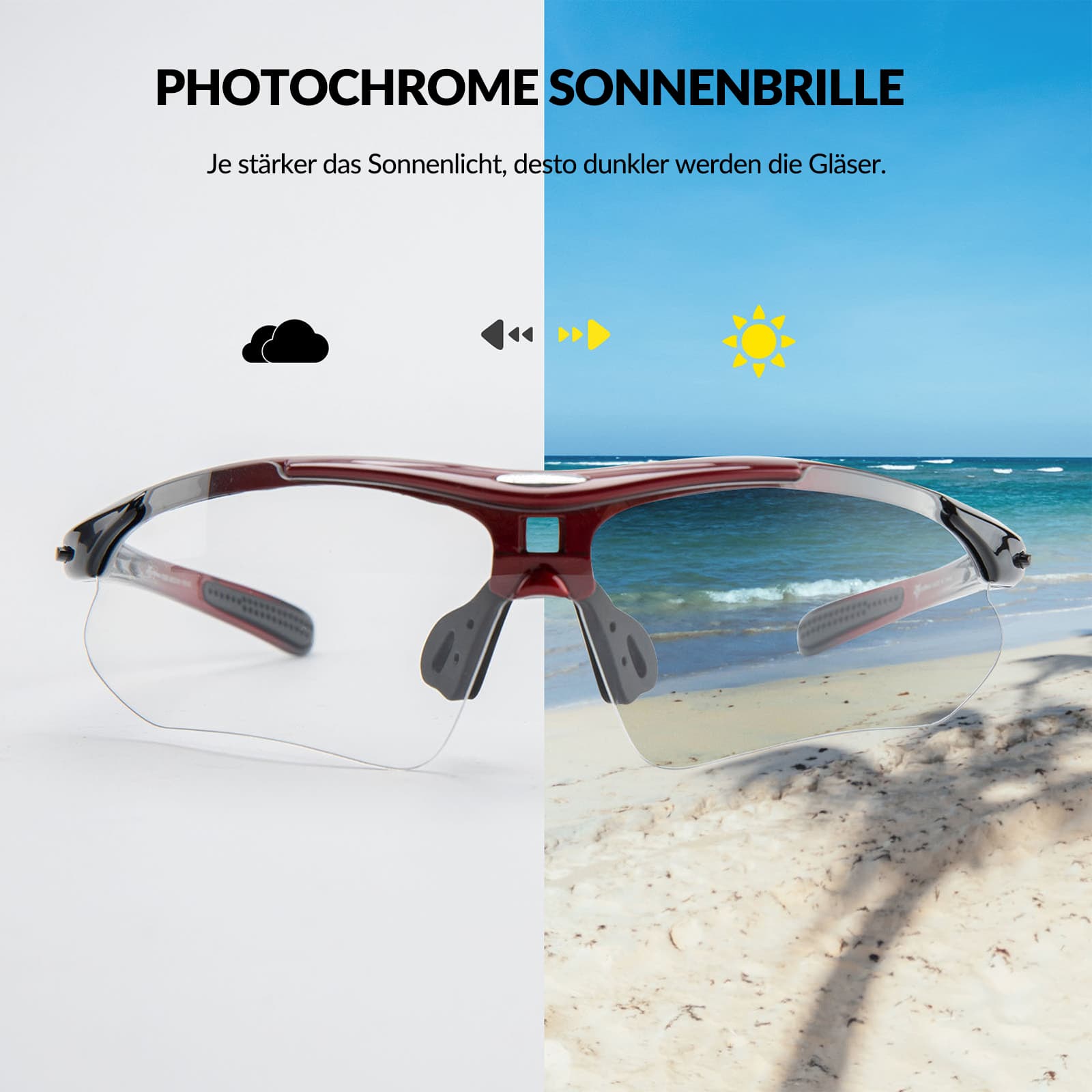 ROCKBROS Photochromic Sportbrillen Mit Austauschbarem Elastischem Stirnband - Fahrradbrille ROCKBROS - EU - NooMii