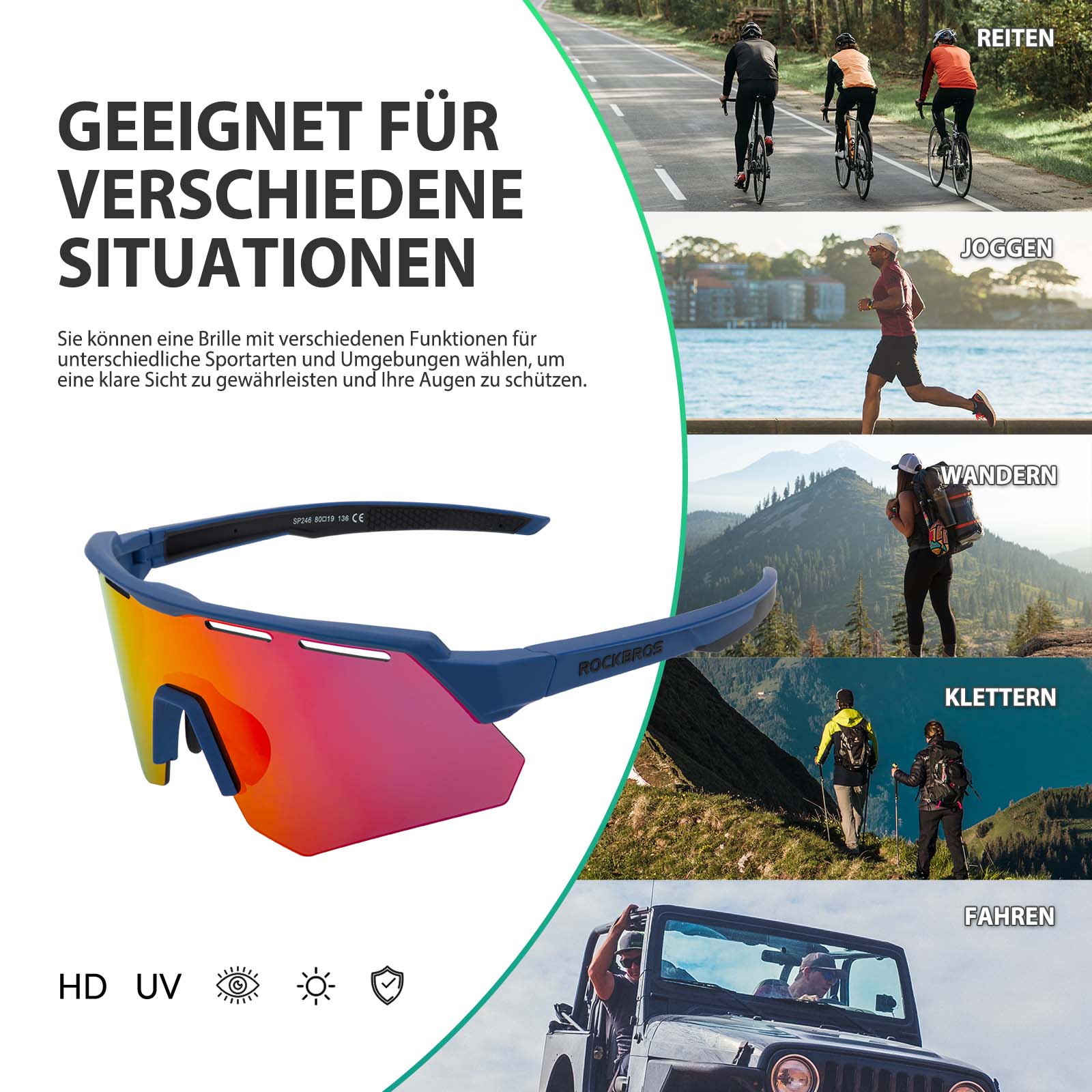 ROCKBROS Polarisierte Fahrradbrille mit 4 Wechselgläser - Fahrradbrille ROCKBROS - EU - NooMii