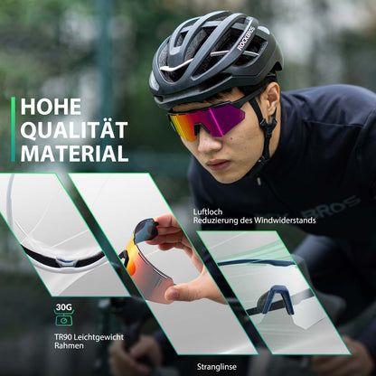 ROCKBROS Polarisierte Fahrradbrille mit 4 Wechselgläser - Fahrradbrille ROCKBROS - EU - NooMii