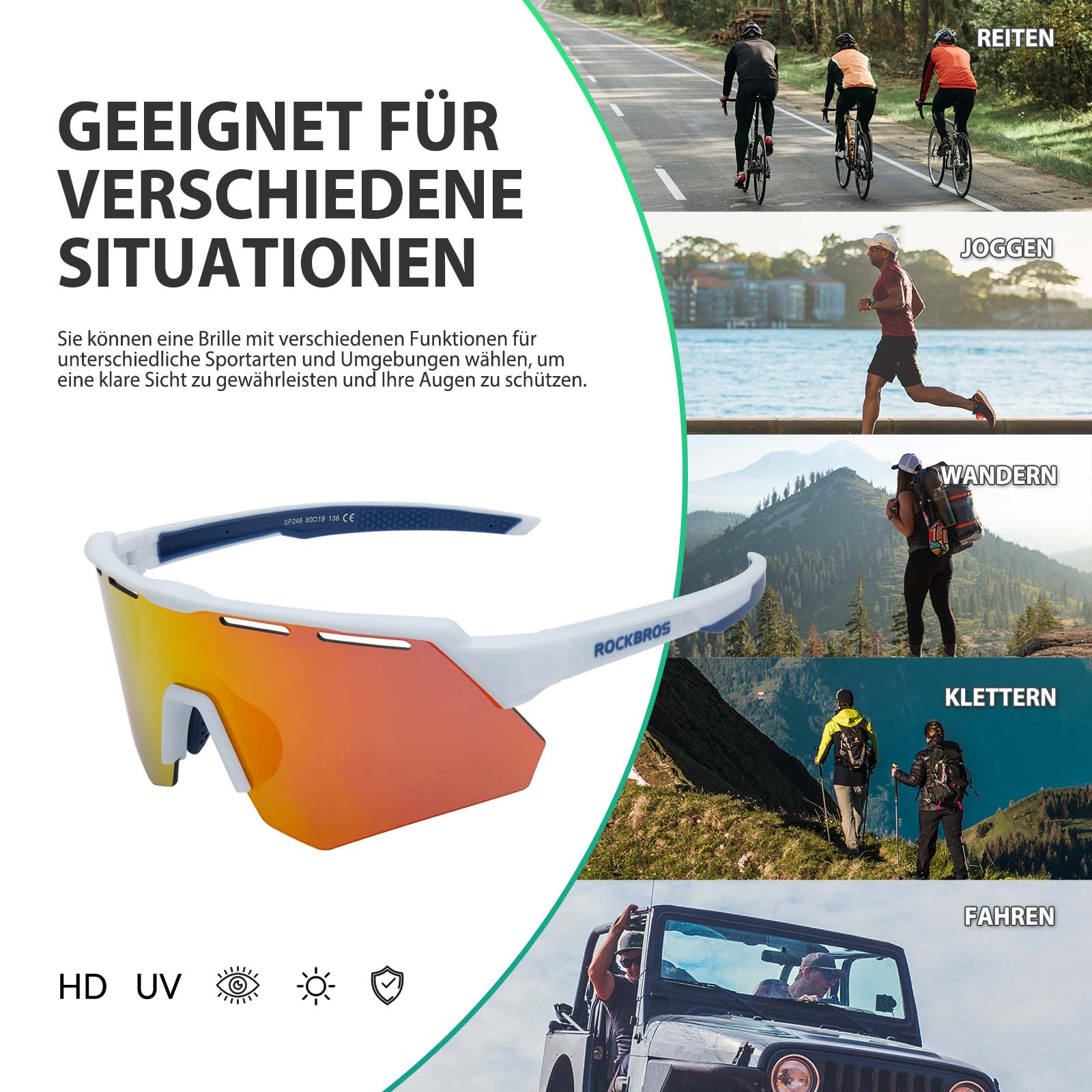 ROCKBROS Polarisierte Fahrradbrille mit 4 Wechselgläser - Fahrradbrille ROCKBROS - EU - NooMii