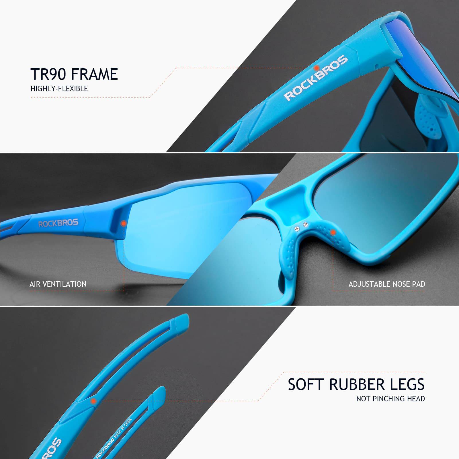 ROCKBROS polarisierte Sonnenbrille mit UV400 Schutz Hellblau Unisex - Fahrradbrille ROCKBROS - EU - NooMii