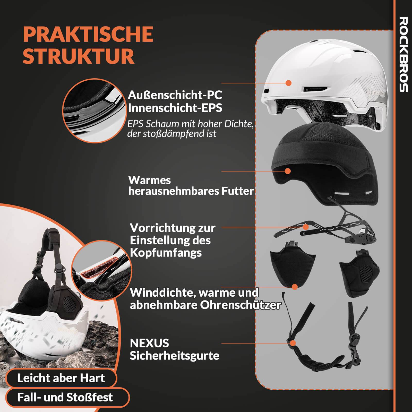 ROCKBROS - Qunature Skihelm mit Ohrenschützern Schneehelm Winter für Skifahren - Skihelm ROCKBROS - EU - NooMii