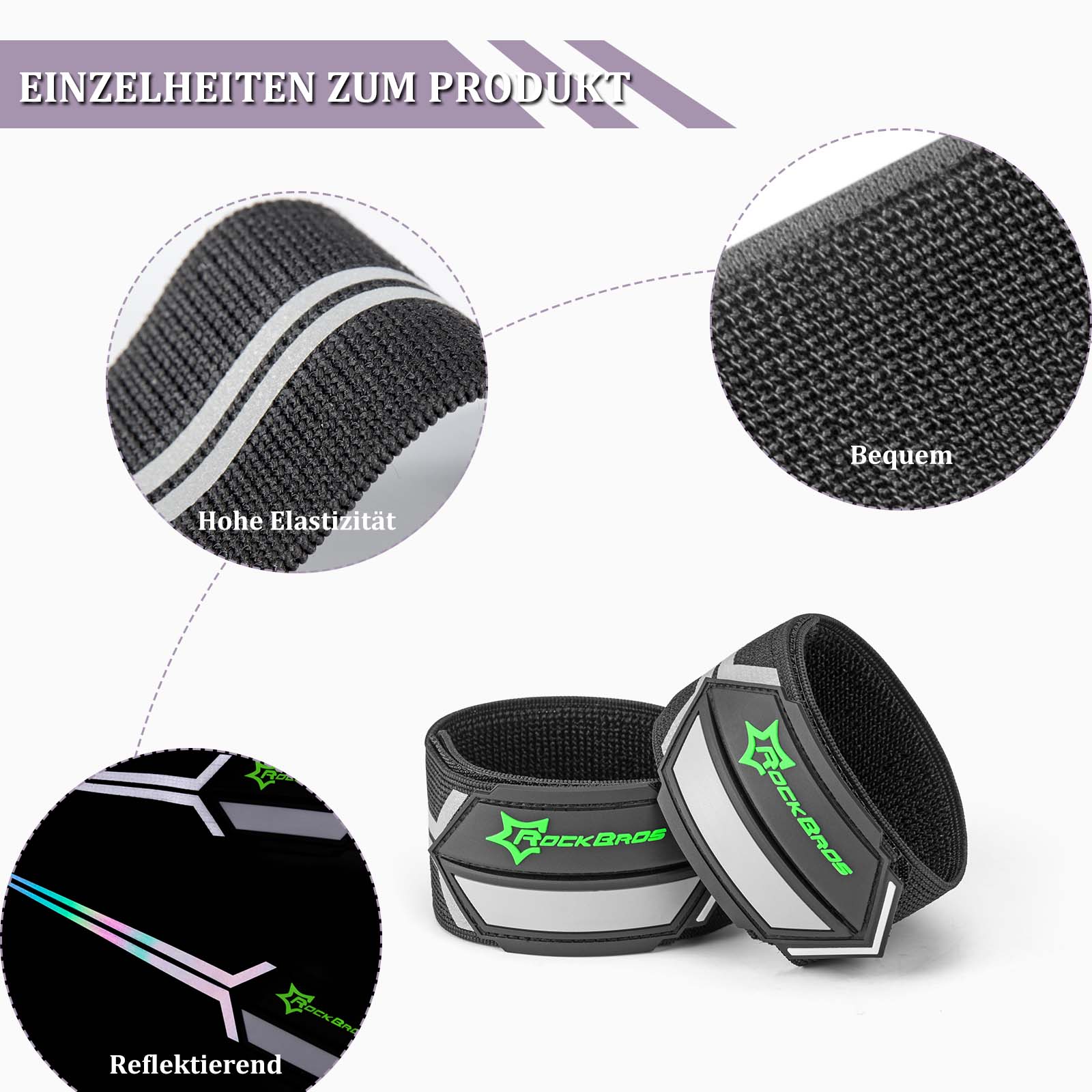 ROCKBROS Reflektorbänder Hosenband mit Klettverschluss 1 Paar Schwarz - Reflektorbänder ROCKBROS - EU - NooMii
