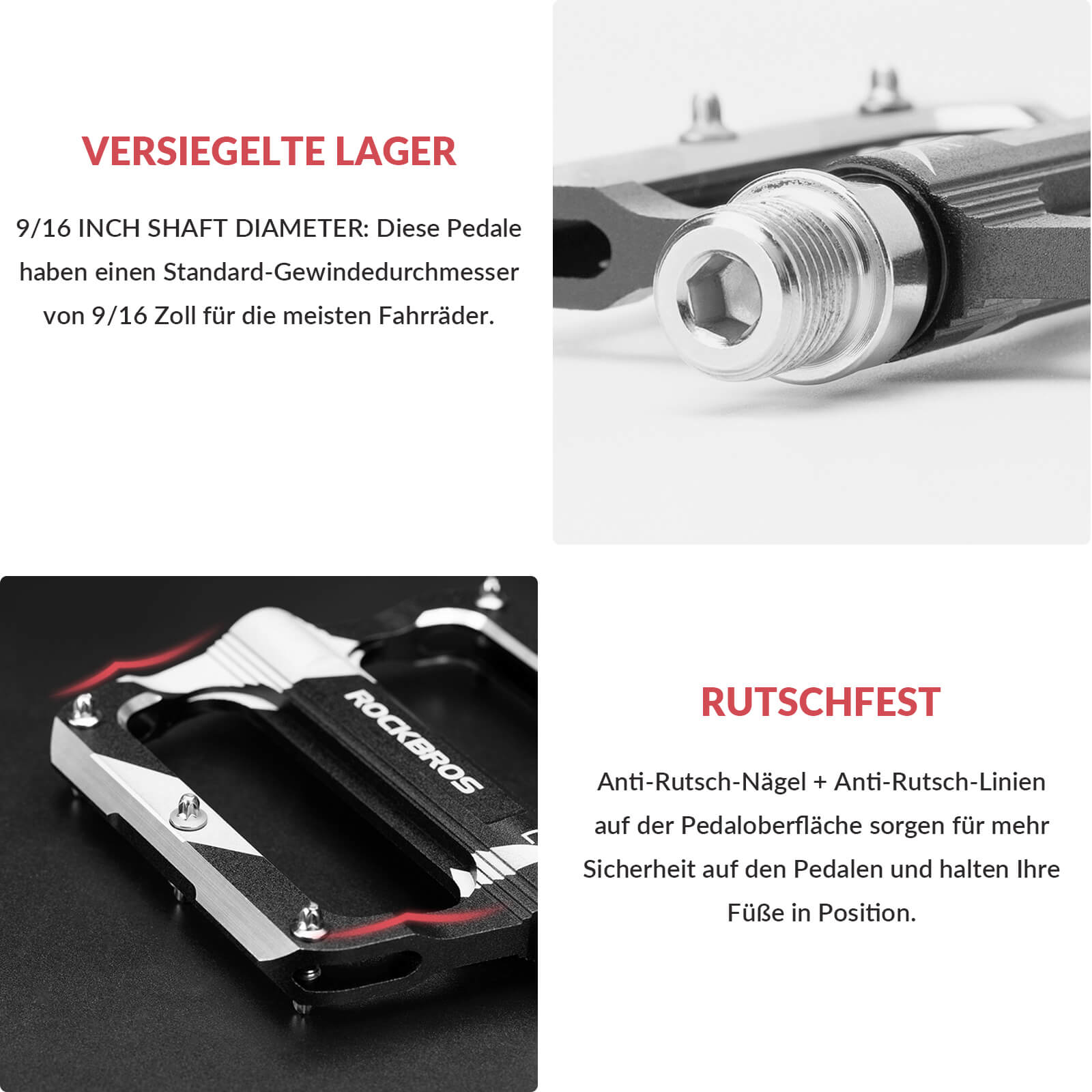 ROCKBROS Rennrad Pedale Alu Sealed Bearing 9/16 Zoll 3 Farbe - Fahrradpedale ROCKBROS - EU - NooMii