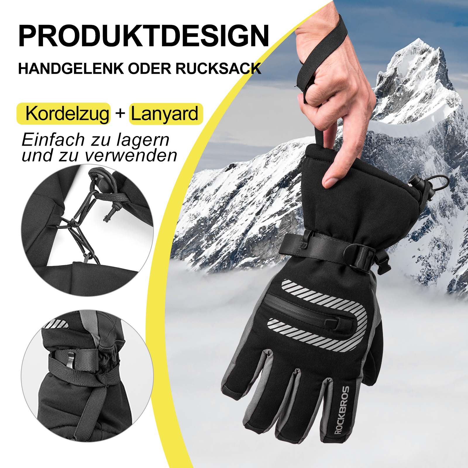 ROCKBROS Skihandschuhe 2 in 1 Winddicht Warme Handschuhe Schwarz M - 2XL - Fahrradhandschuhe ROCKBROS - EU - NooMii