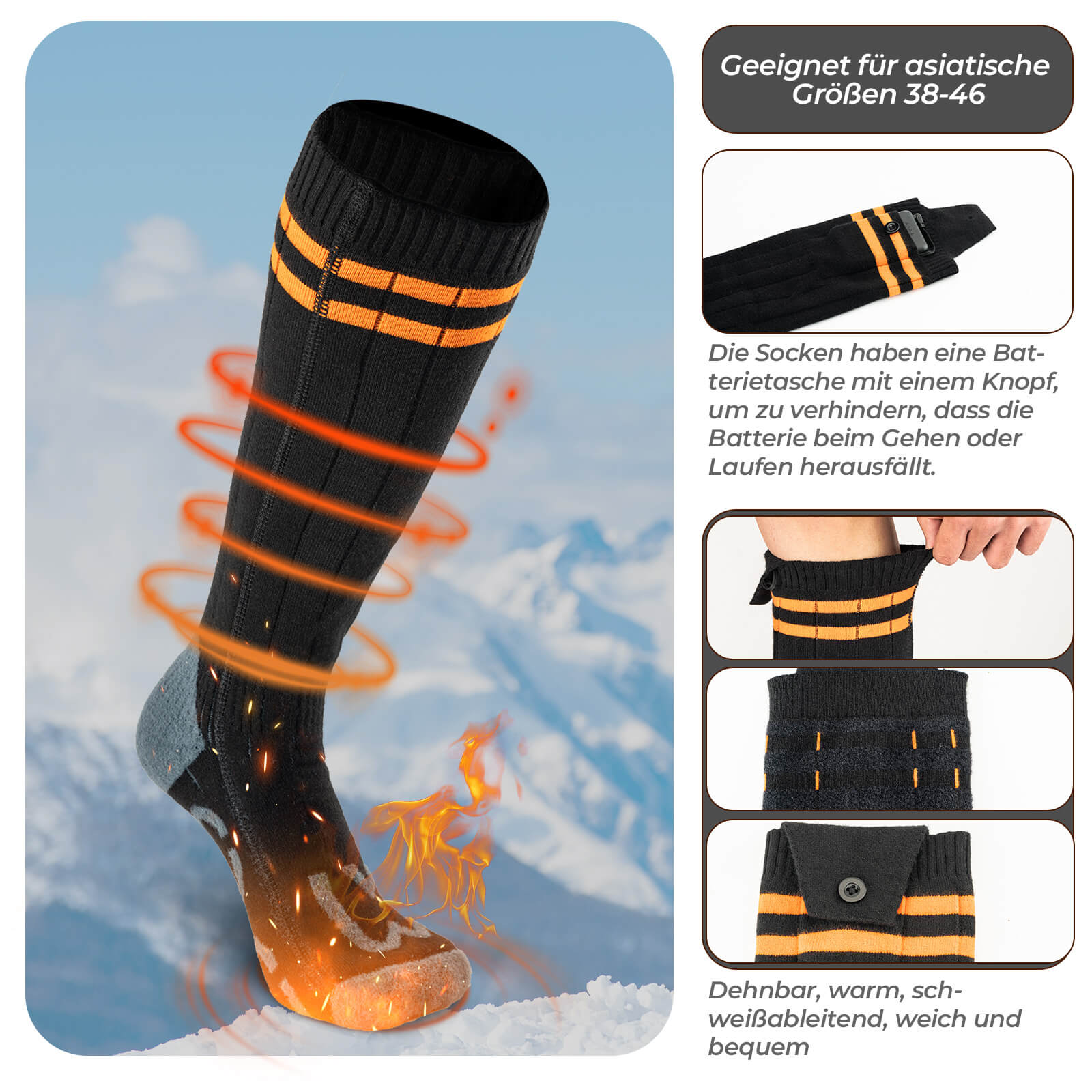 ROCKBROS Sportsocken Fahrradsocken Winter Heizsocken Wiederaufladbar 5000mAh - Fahrradsocken ROCKBROS - EU - NooMii