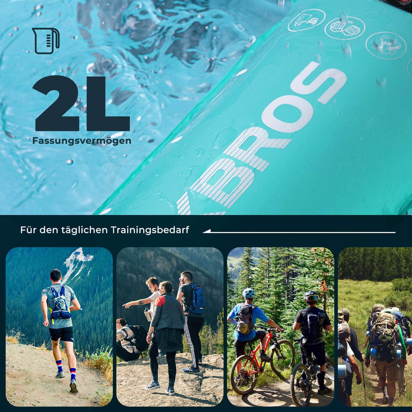 ROCKBROS Trinkblase 2L mit Trinkschlauch Leichte TPU Wasserblase - Fahrrad Flaschenhalter ROCKBROS - EU - NooMii