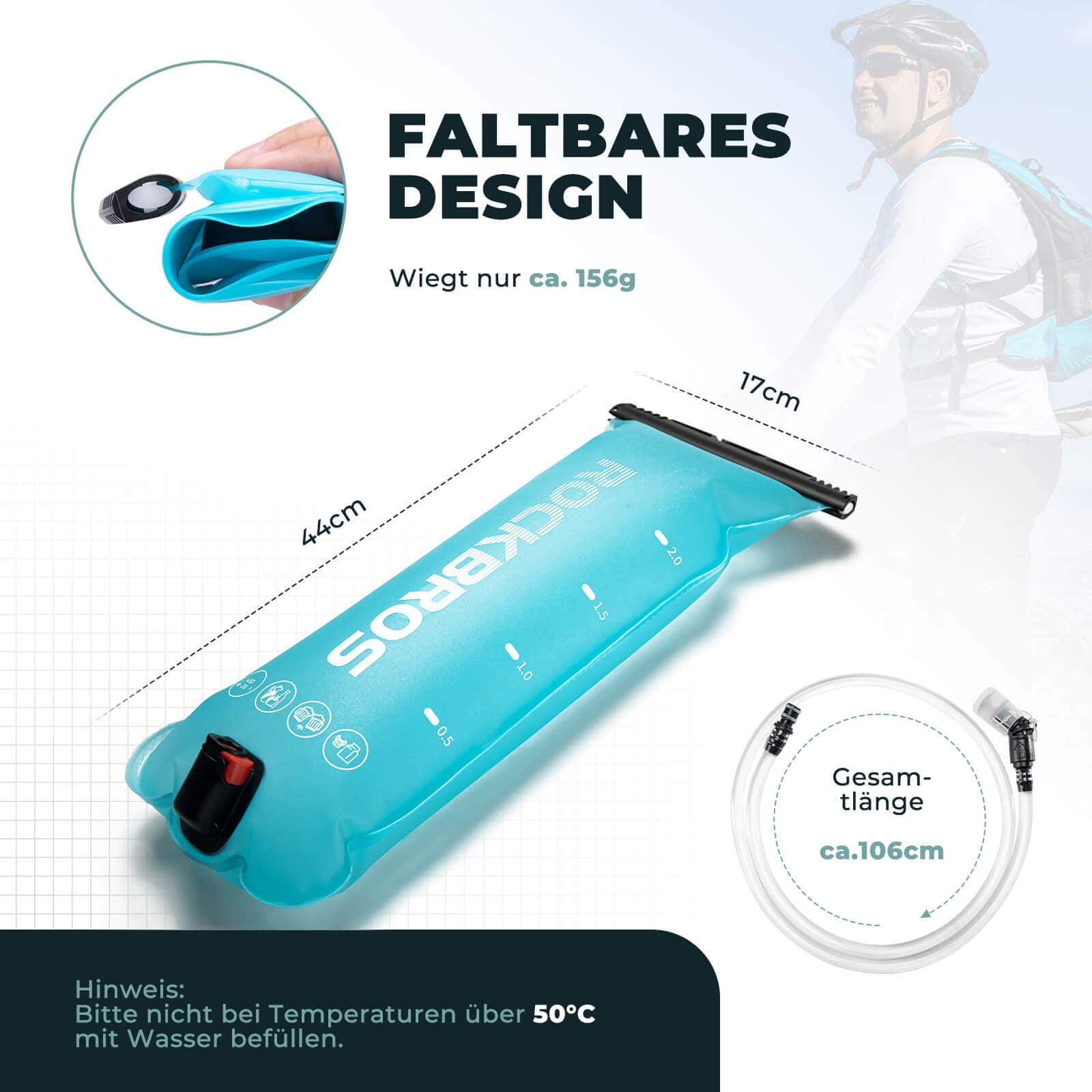 ROCKBROS Trinkblase 2L mit Trinkschlauch Leichte TPU Wasserblase - Fahrrad Flaschenhalter ROCKBROS - EU - NooMii