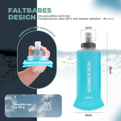 ROCKBROS Trinkflasche Faltbare Wasserflasche 500ml für Laufen Wandern Radfahren - Fahrrad Flaschenhalter ROCKBROS - EU - NooMii