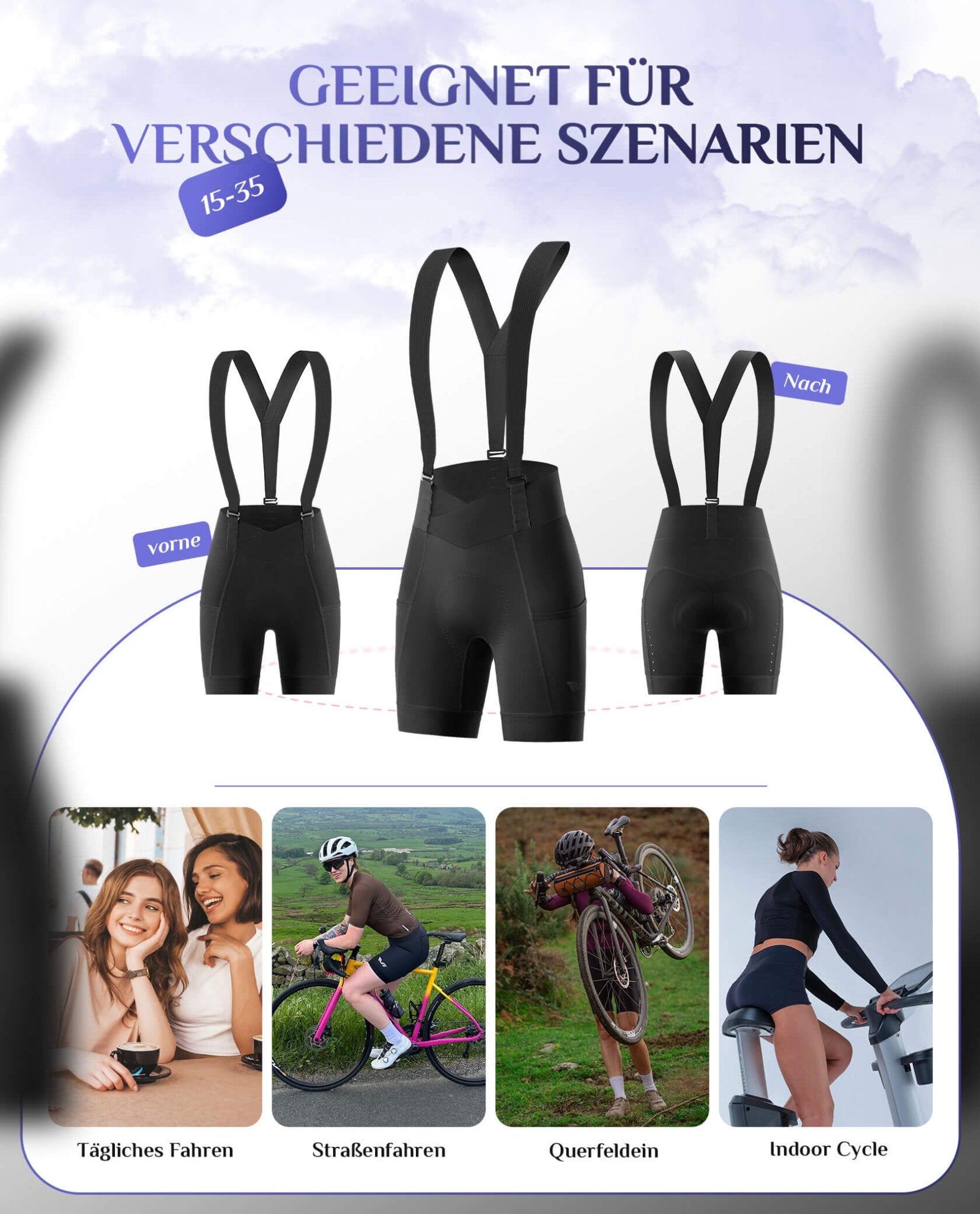 ROCKBROS TVI Fahrradhose Damen mit abnehmbaren Kurz Radsport Trägerhose - Fahrradhose ROCKBROS - EU - NooMii