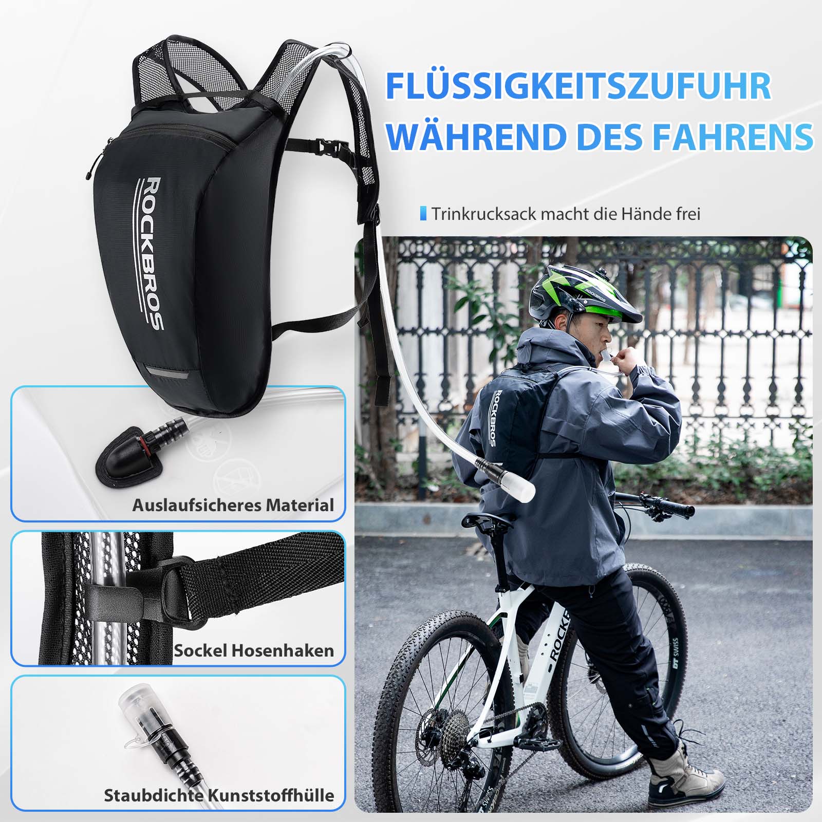 ROCKBROS Ultraleicht Trinkblase Rucksack Fahrradrucksack mit Trinksystem 2L - Rucksack ROCKBROS - EU - NooMii