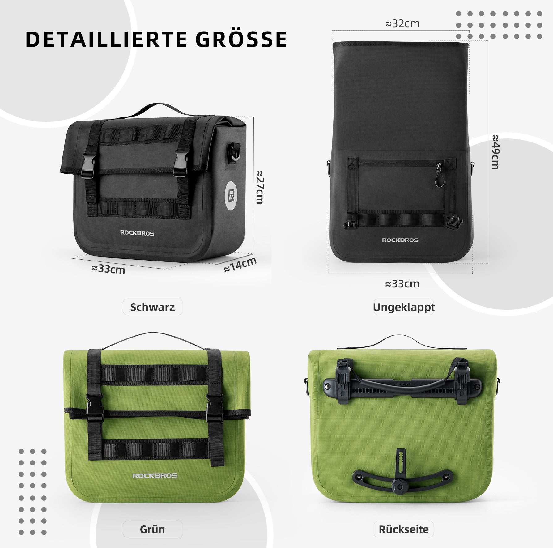 ROCKBROS Wasserdicht Fahrrad Gepäckträgertasche mit Schultergurt hinten 15L - Fahrradtaschen ROCKBROS - EU - NooMii