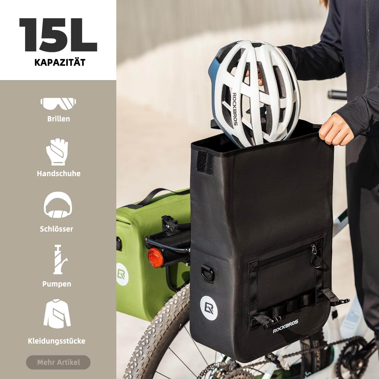 ROCKBROS Wasserdicht Fahrrad Gepäckträgertasche mit Schultergurt hinten 15L - Fahrradtaschen ROCKBROS - EU - NooMii