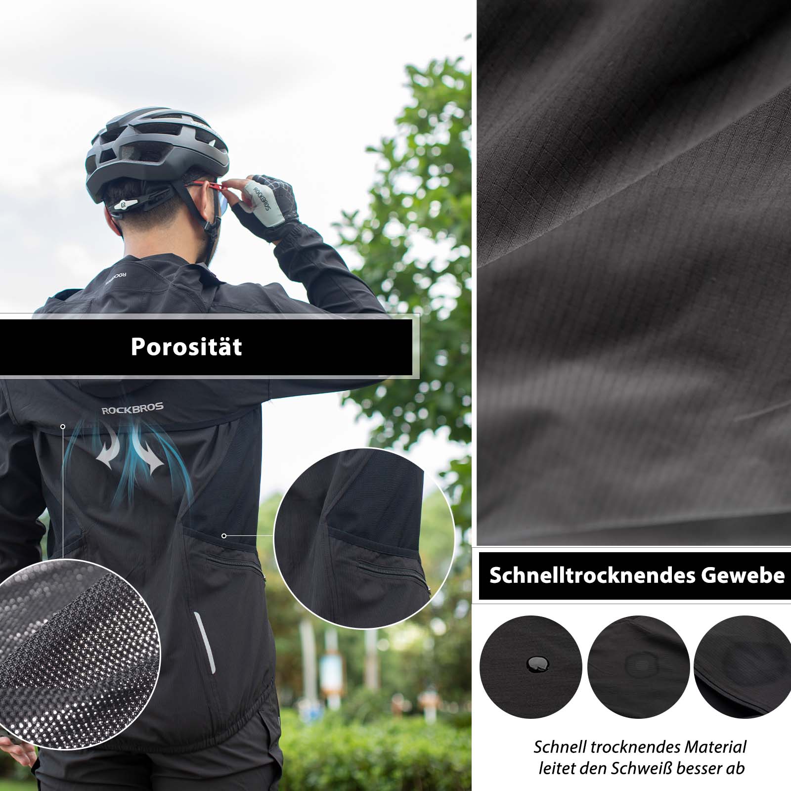 ROCKBROS Winddichte Fahrrad Jacke mit abnehmbarem Ärmel Softshelljacke - Fahrradjacke ROCKBROS - EU - NooMii