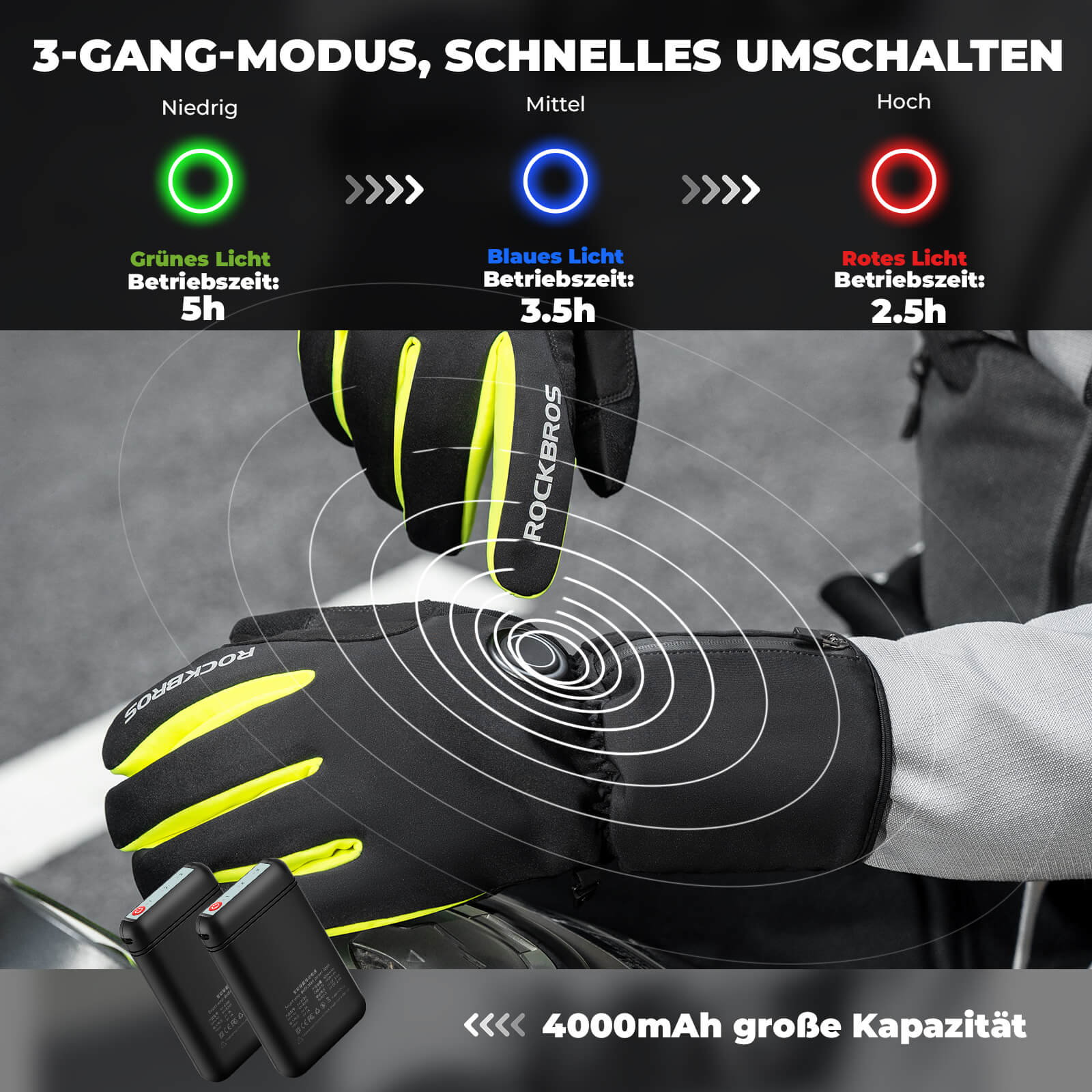 ROCKBROS Winter Beheizte Fahrradhandschuhe Touchscreen Handschuhe M - 2XL - Fahrradhandschuhe ROCKBROS - EU - NooMii