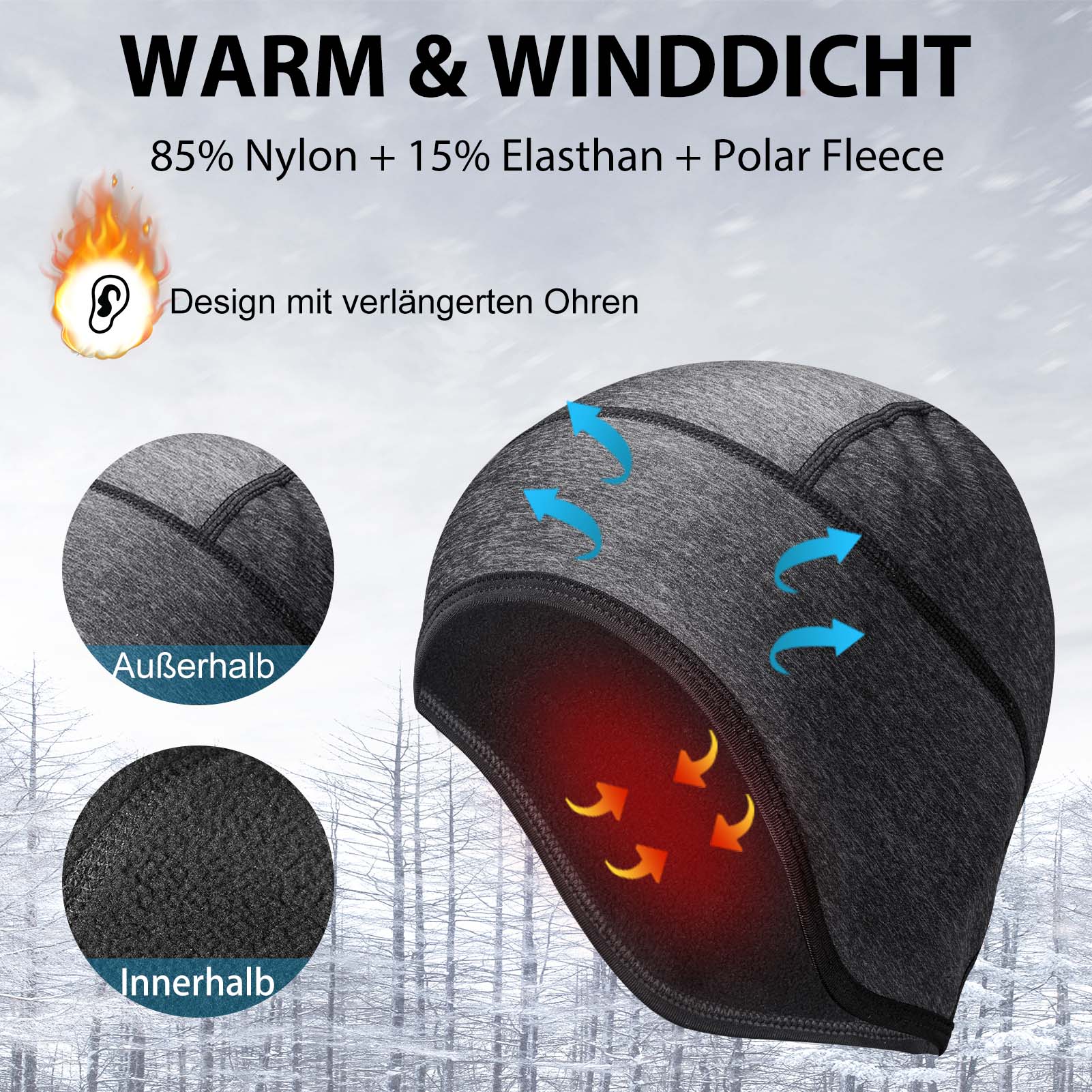 ROCKBROS Winter Fahrradmütze Helm Unterziehmütze mit reflektierendes Logo - Fahrrad Mütze ROCKBROS - EU - NooMii