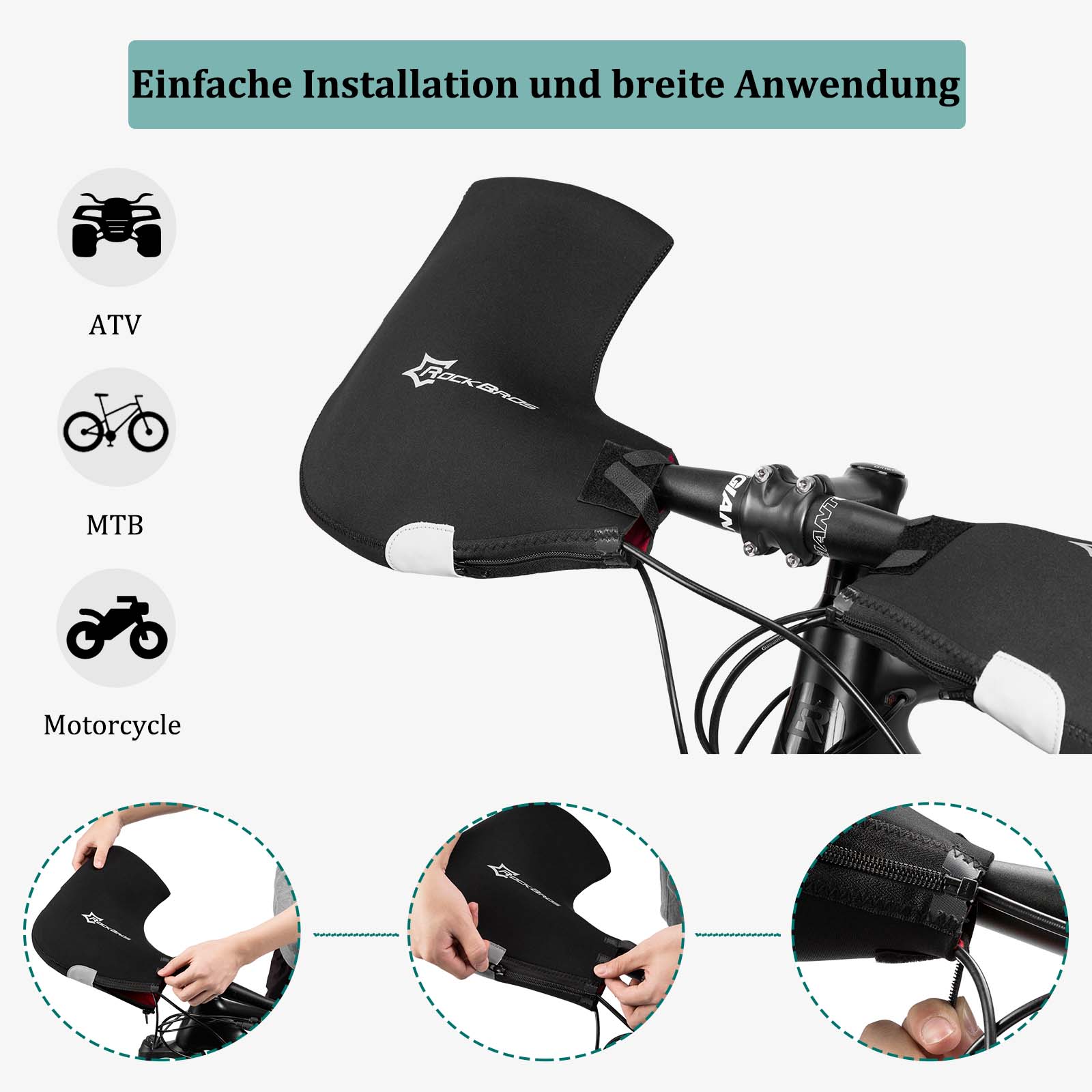 ROCKBROS Winter Lenkerstulpen Winddicht Handschuhe Schwarz - Lenkerstulpe ROCKBROS - EU - NooMii