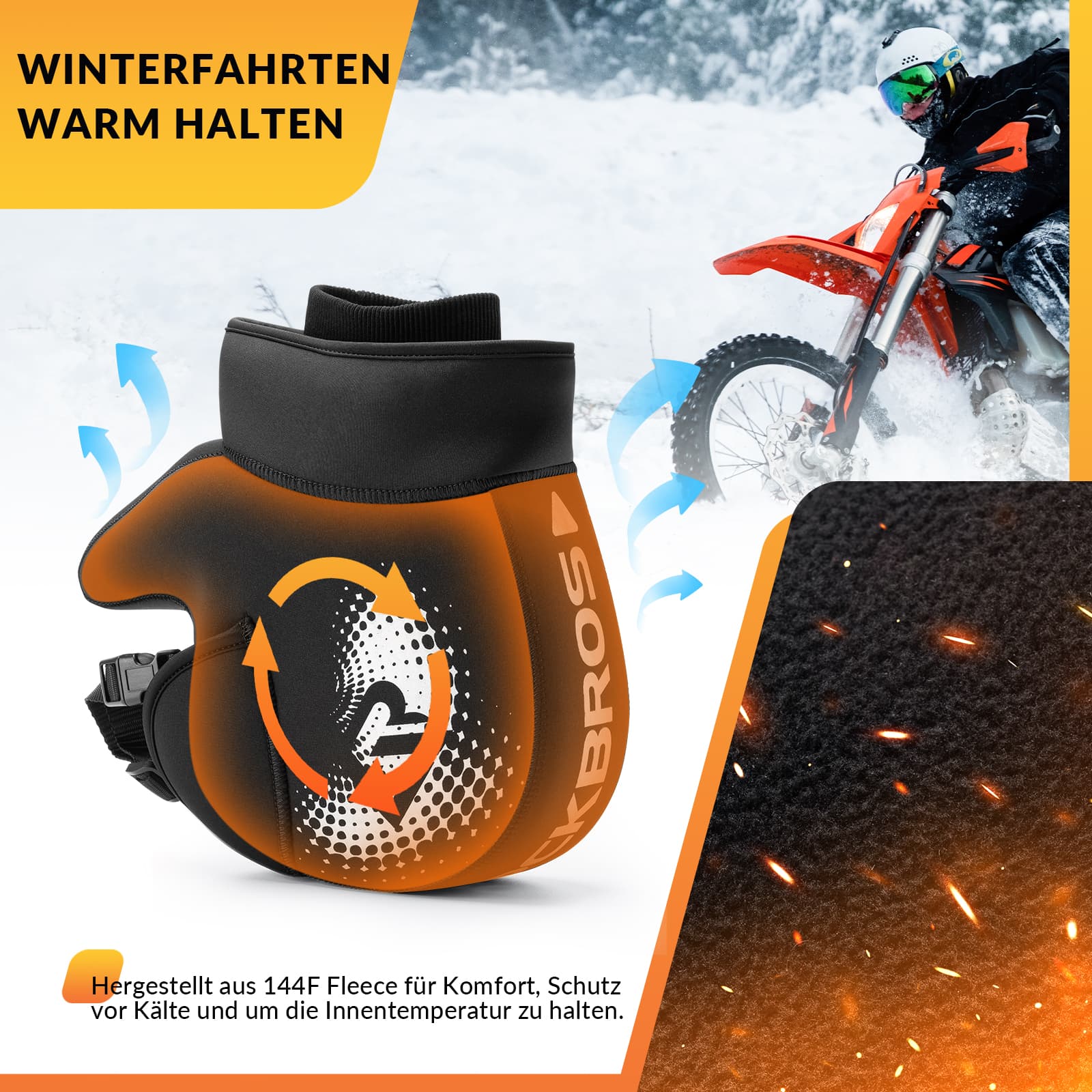 ROCKBROS Winter Lenkerstulpen Winddicht Motorrad Handschuhe Schwarz - Lenkerstulpe ROCKBROS - EU - NooMii