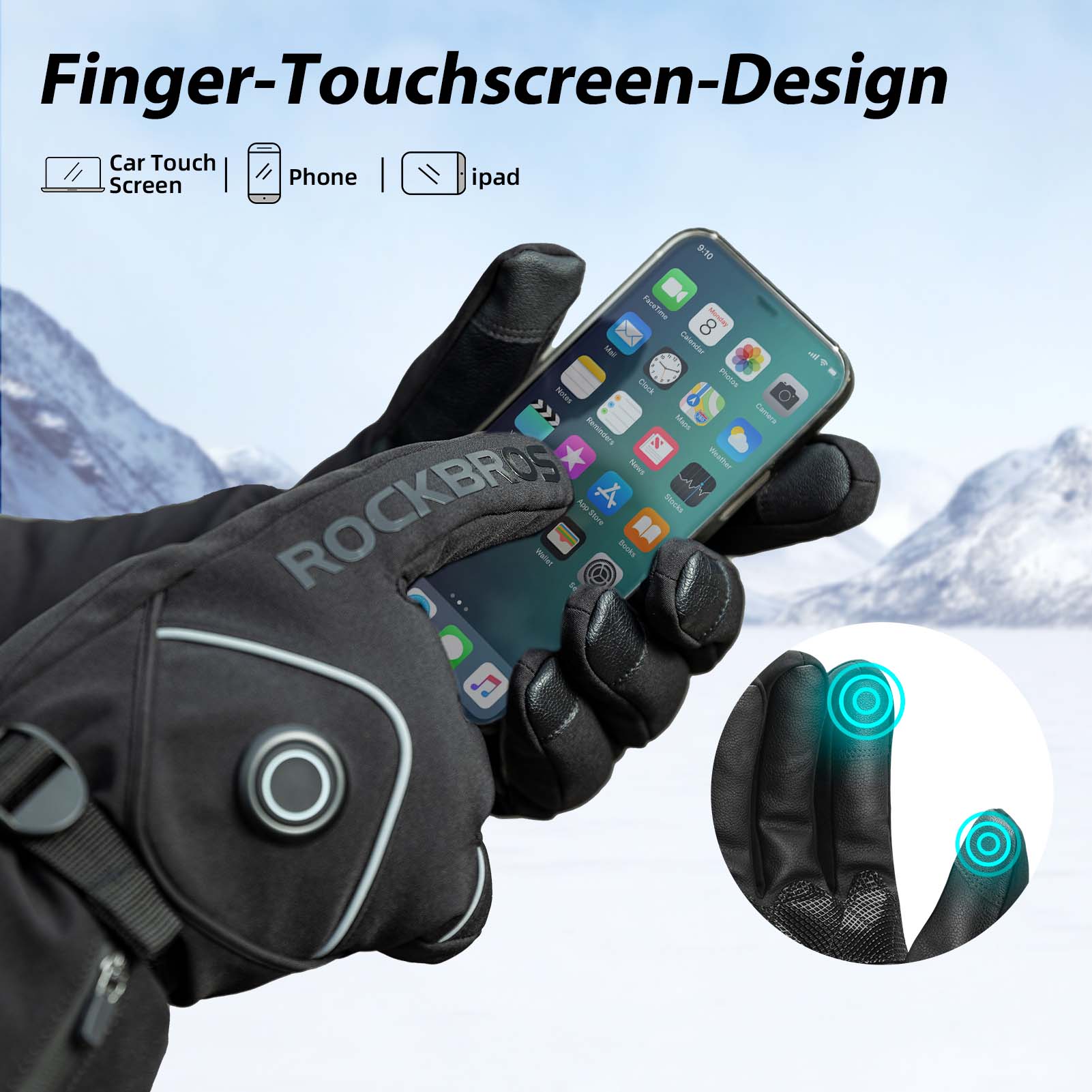 ROCKBROS Winter Skihandschuhe Wiederaufladbare Beheizte Handschuhe Schwarz - Fahrradhandschuhe ROCKBROS - EU - NooMii