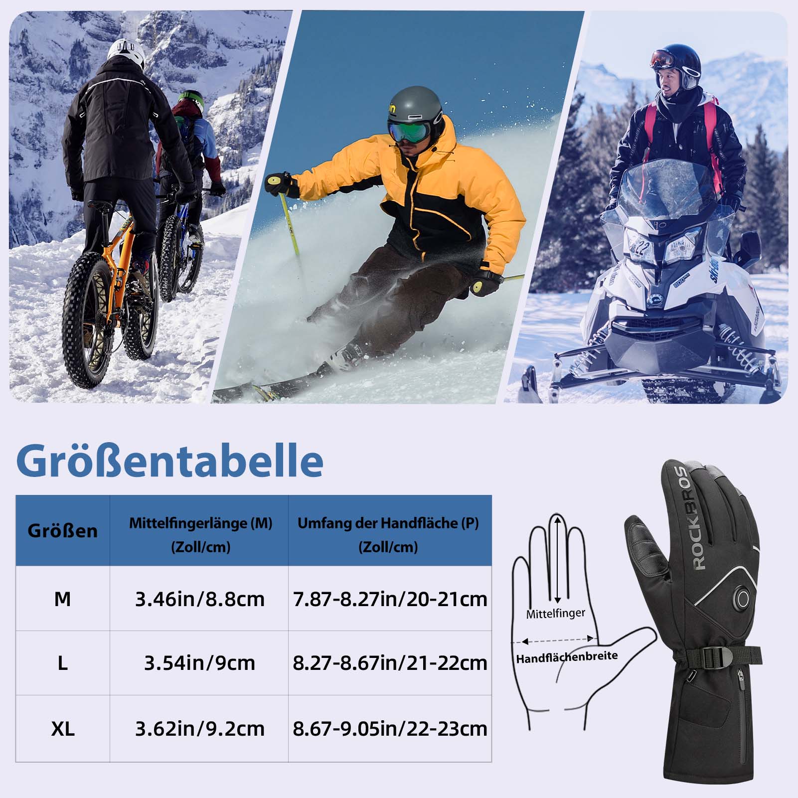 ROCKBROS Winter Skihandschuhe Wiederaufladbare Beheizte Handschuhe Schwarz - Fahrradhandschuhe ROCKBROS - EU - NooMii