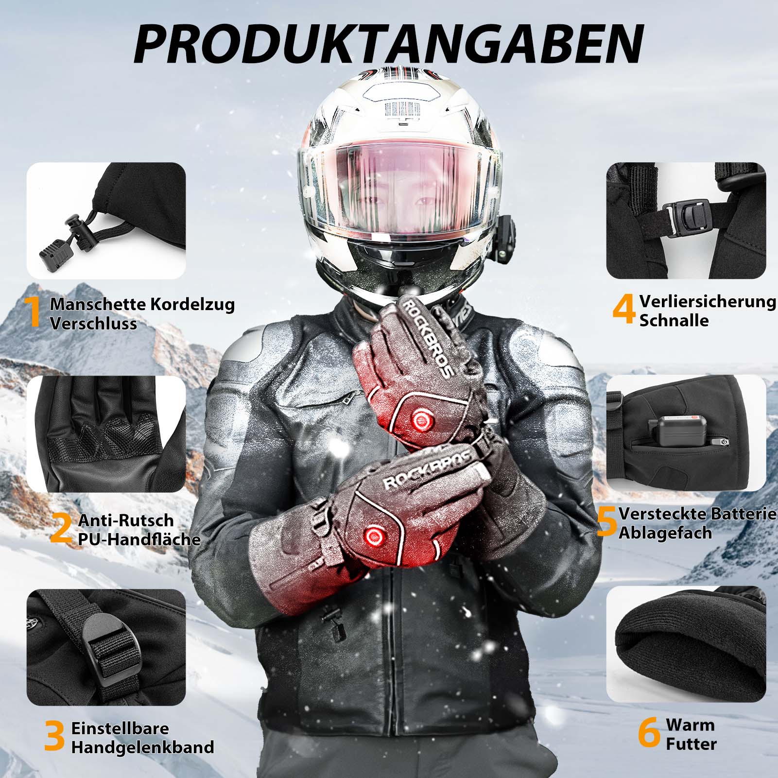 ROCKBROS Winter Skihandschuhe Wiederaufladbare Beheizte Handschuhe Schwarz - Fahrradhandschuhe ROCKBROS - EU - NooMii