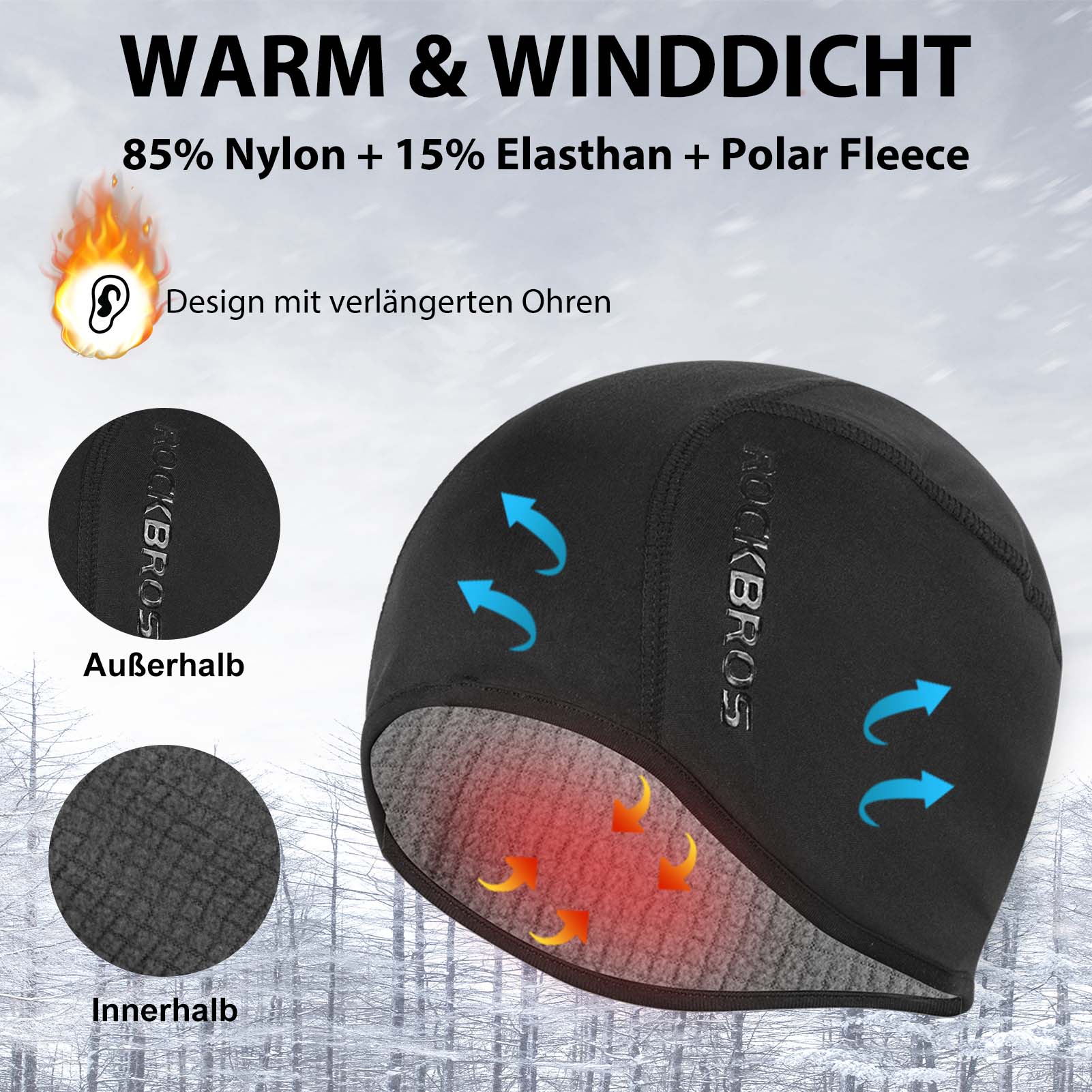 ROCKBROS Wintermütze Warm Strickmütze für Radfahren & Skifahren Schwarz - Fahrrad Mütze ROCKBROS - EU - NooMii