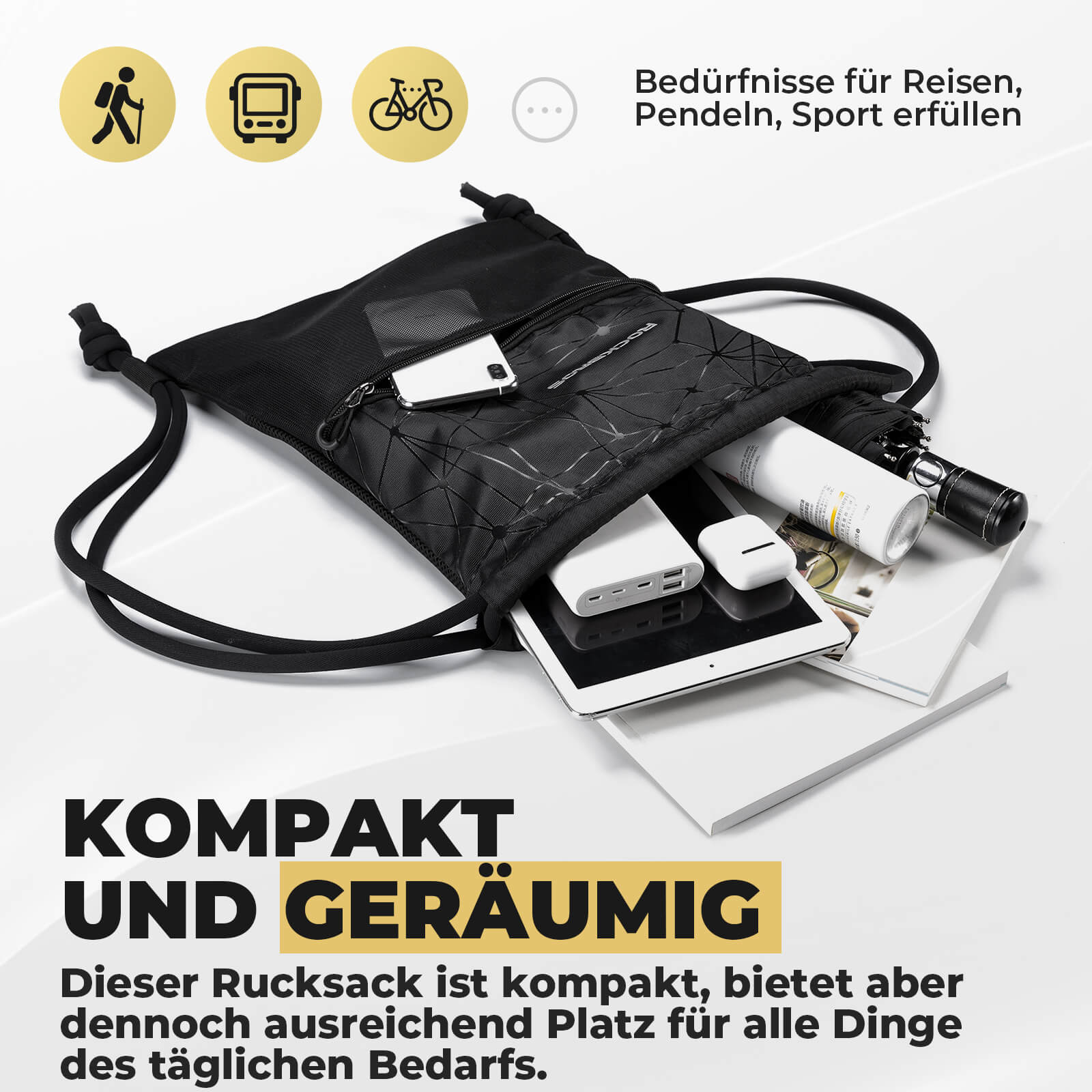 Rucksack mit Kordelzug Turnbeutel Kordelzugbeutel Sportbeutel 9L - Rucksack ROCKBROS - EU - NooMii