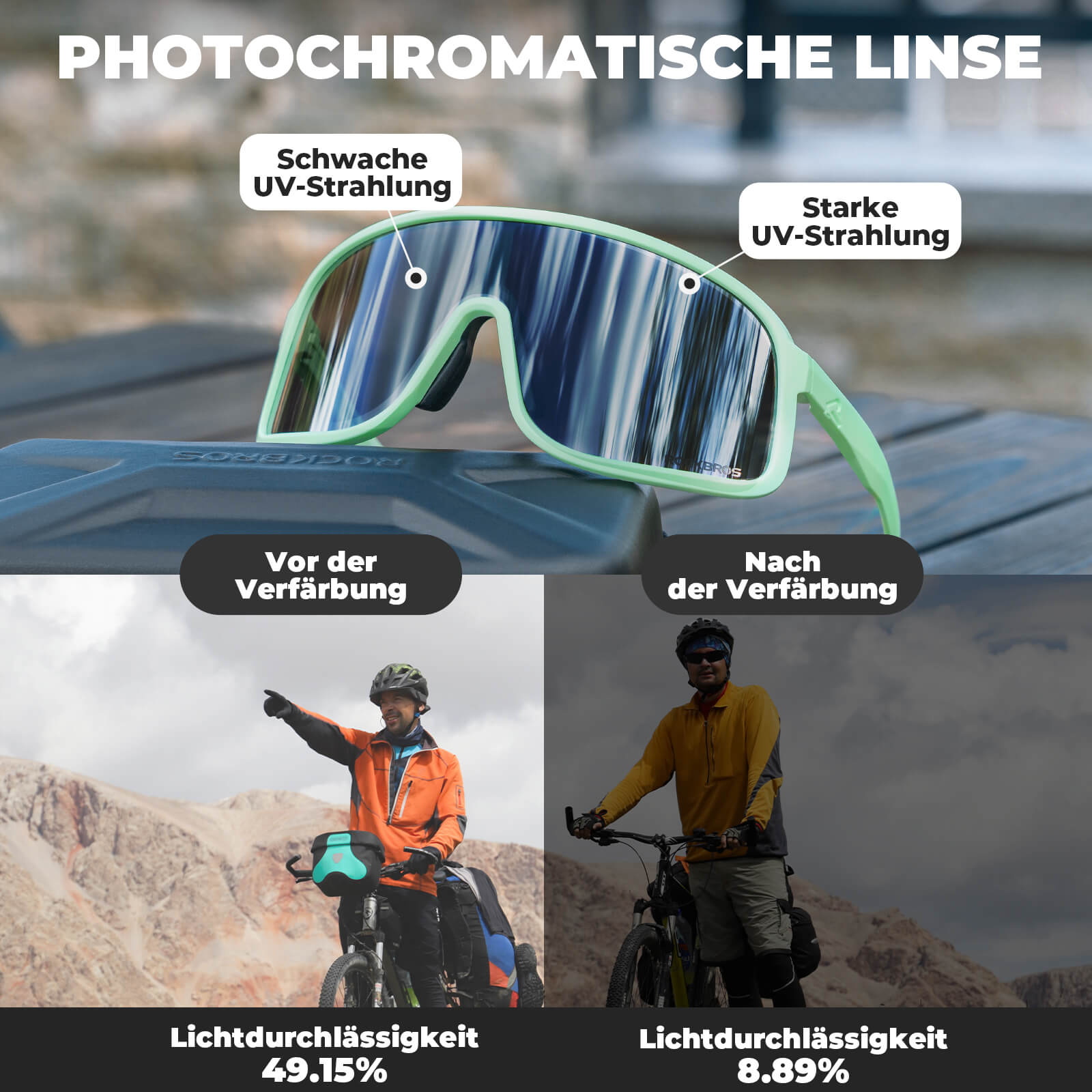 Sonnenbrille Selbsttönend UV400 - Schutz – SHOWDOW Serie - Fahrradbrille ROCKBROS - EU - NooMii