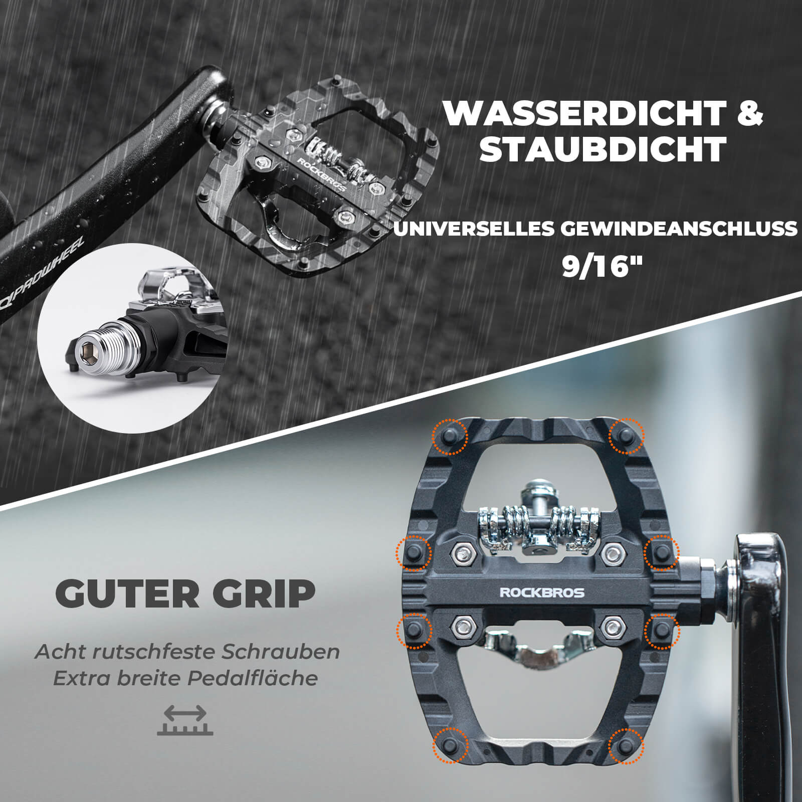 SPD - Klickpedale & Plattformpedale 2 - in - 1 inkl. Cleats 9/16" - Fahrradpedale ROCKBROS - EU - NooMii