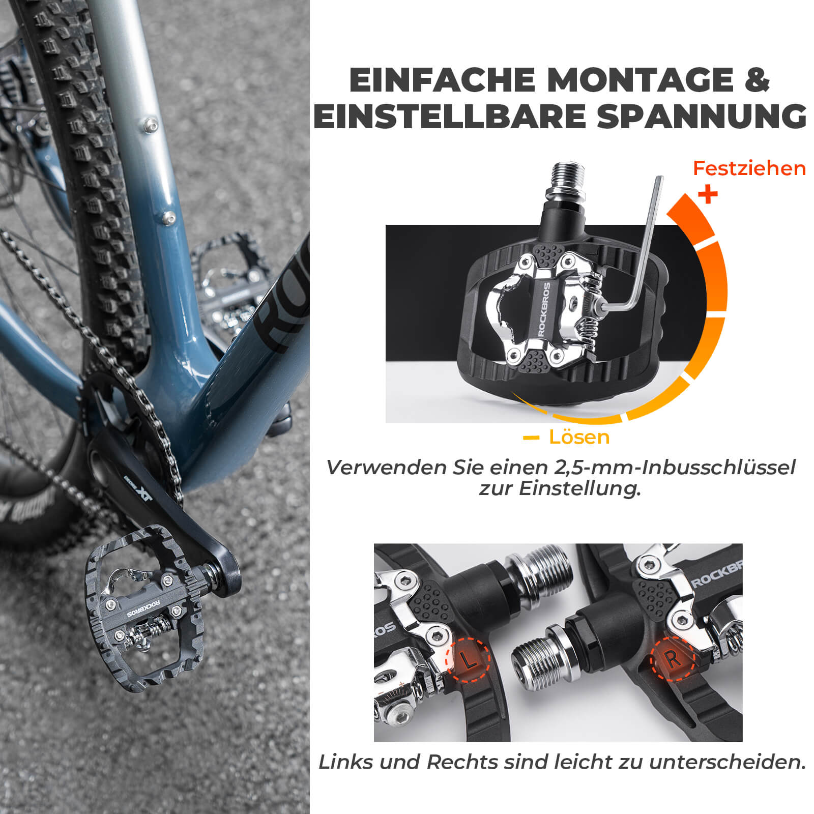 SPD - Klickpedale & Plattformpedale 2 - in - 1 inkl. Cleats 9/16" - Fahrradpedale ROCKBROS - EU - NooMii