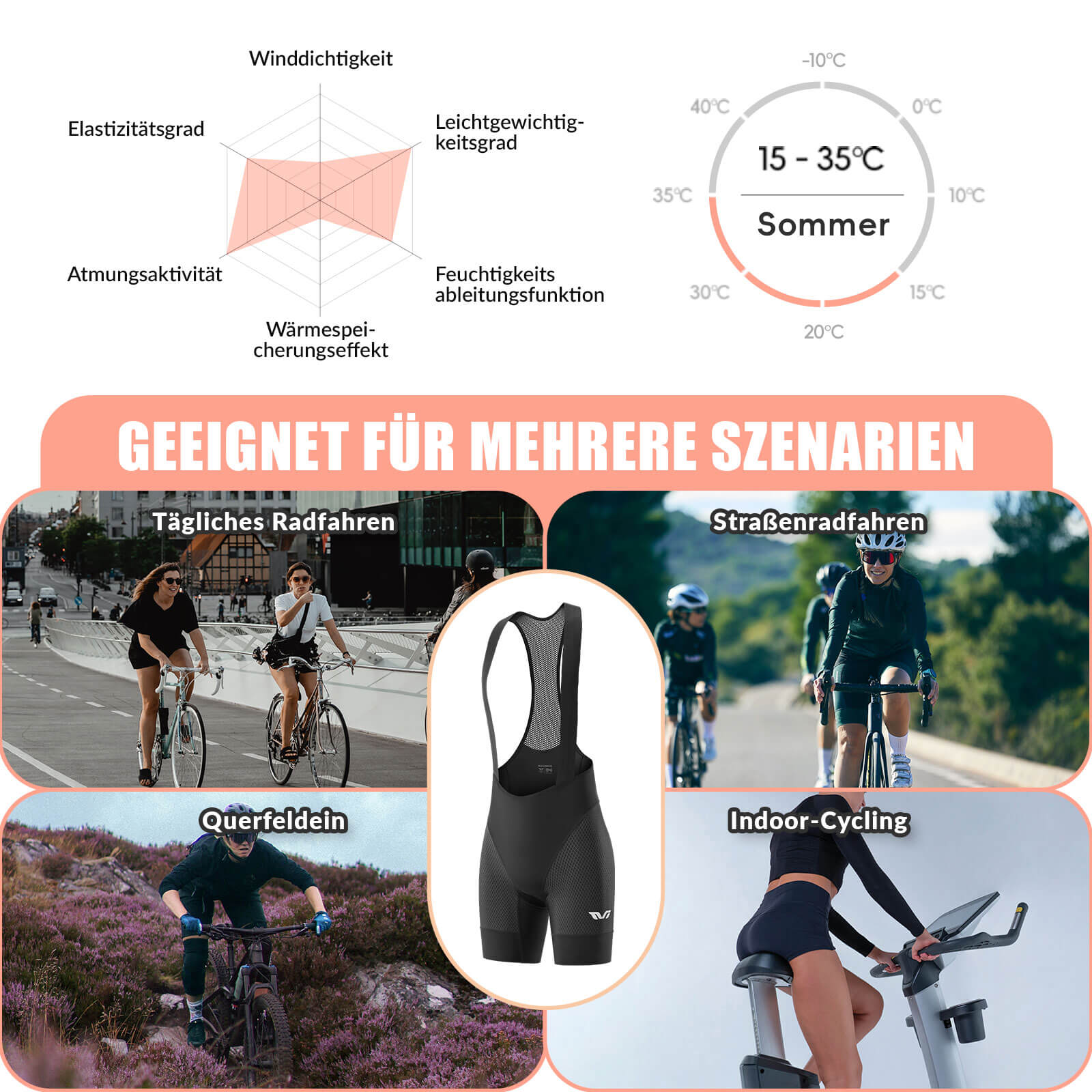 TVI Damen Trägerhose Fahrradhose Gepolstert Schnell Trocknende - Fahrradhose ROCKBROS - EU - NooMii